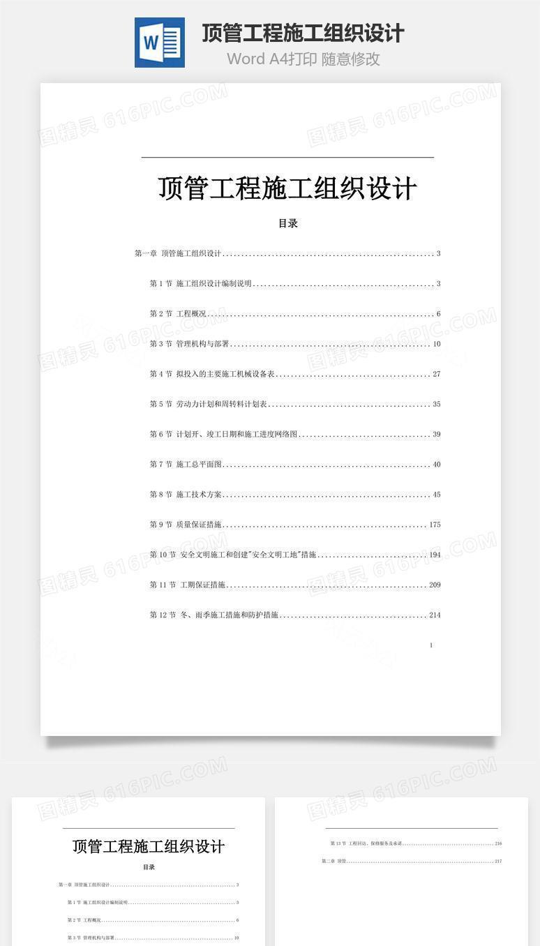 顶管工程施工组织设计word文档
