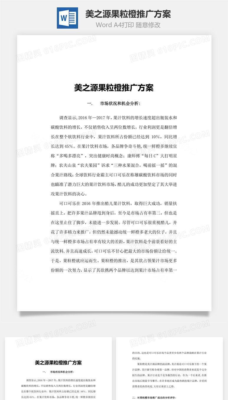 美之源果粒橙推广方案word文档