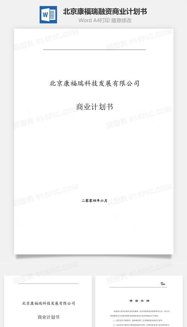 北京康福瑞融资商业计划书word文档
