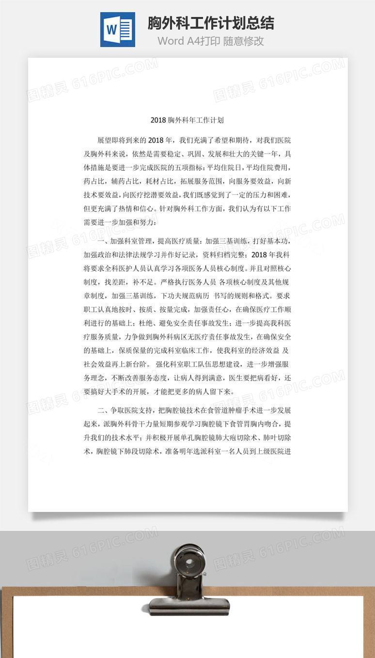 胸外科工作计划总结word文档