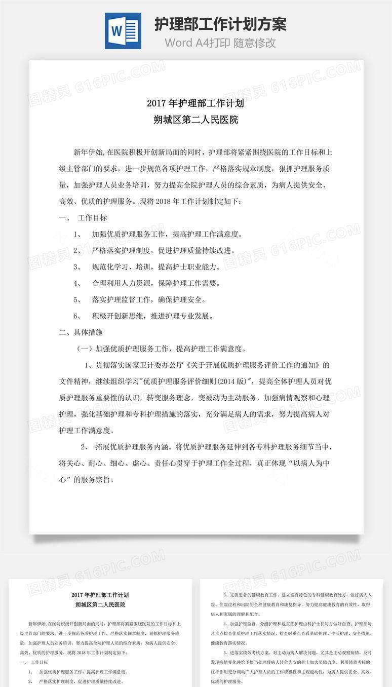 护理部工作计划方案word文档