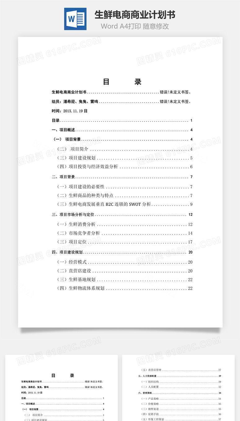 生鲜电商商业计划书Word文档