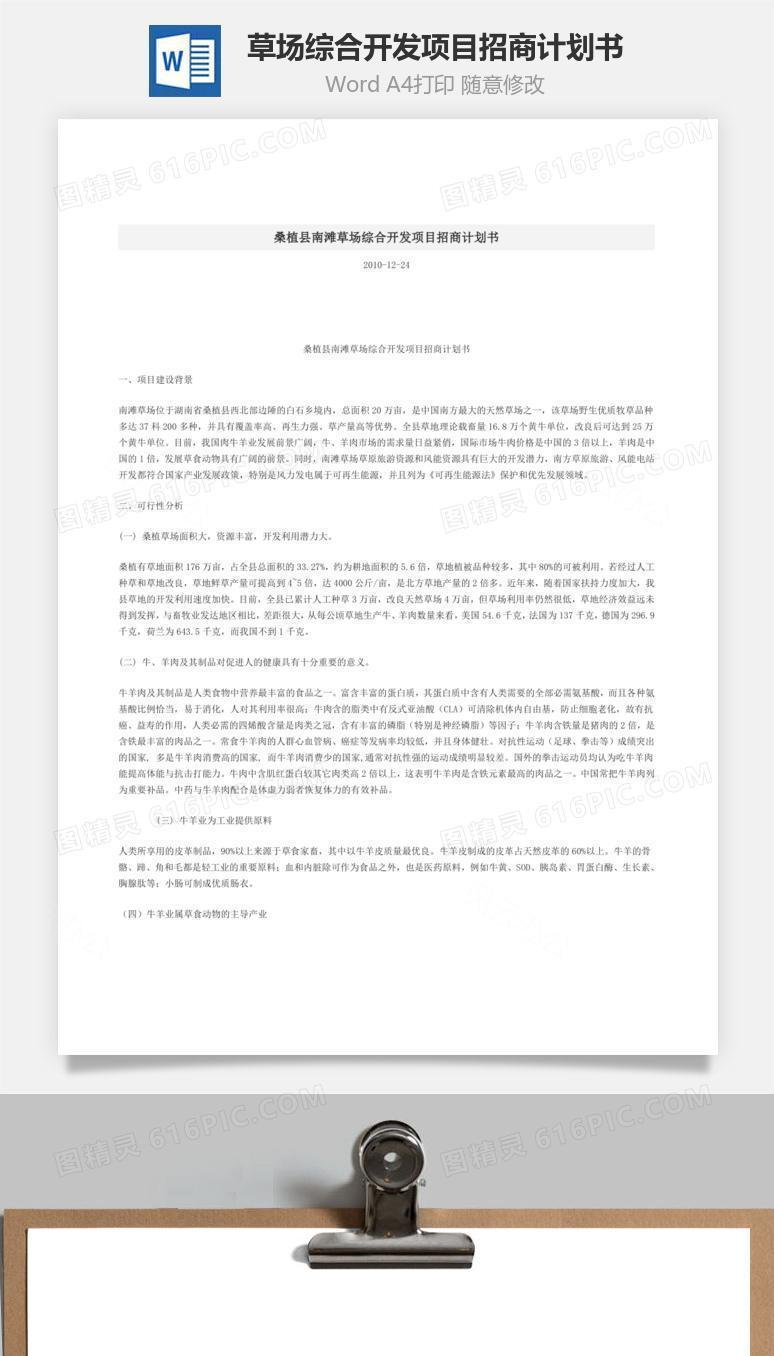 草场综合开发项目招商计划书word文档