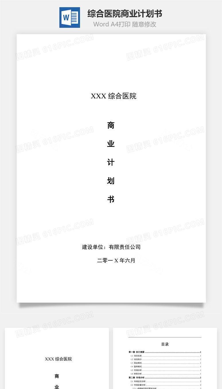 综合医院商业计划书Word文档