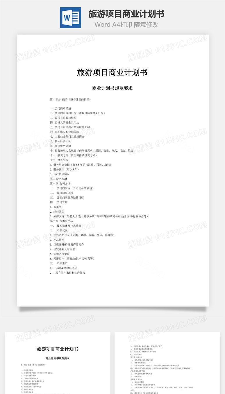 旅游项目商业计划书Word文档