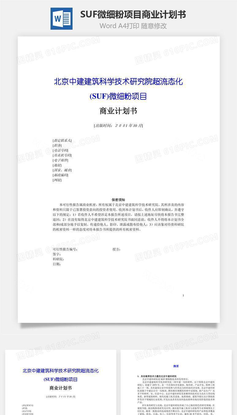 SUF微细粉项目商业计划书word文档