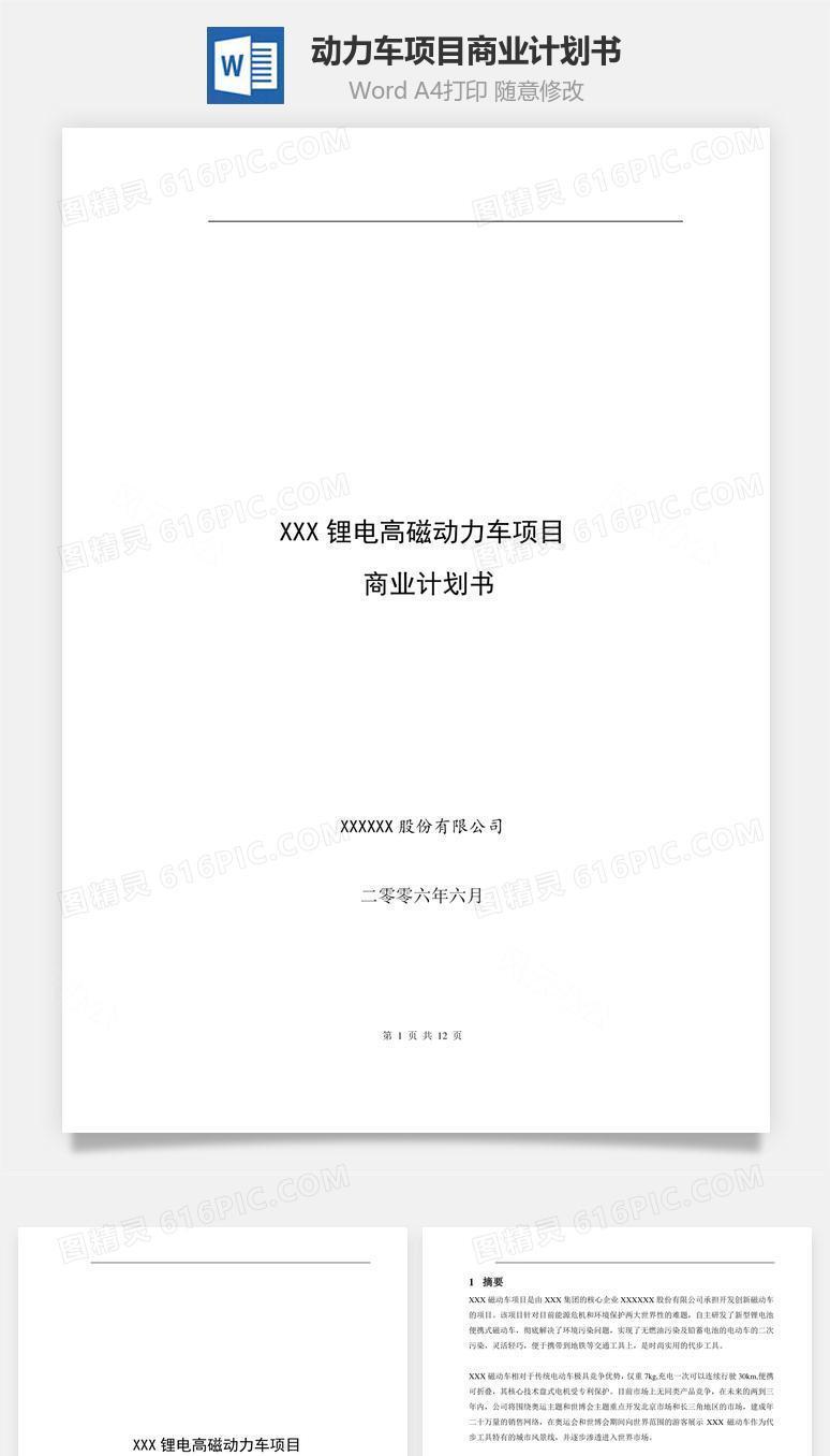 动力车项目商业计划书word文档