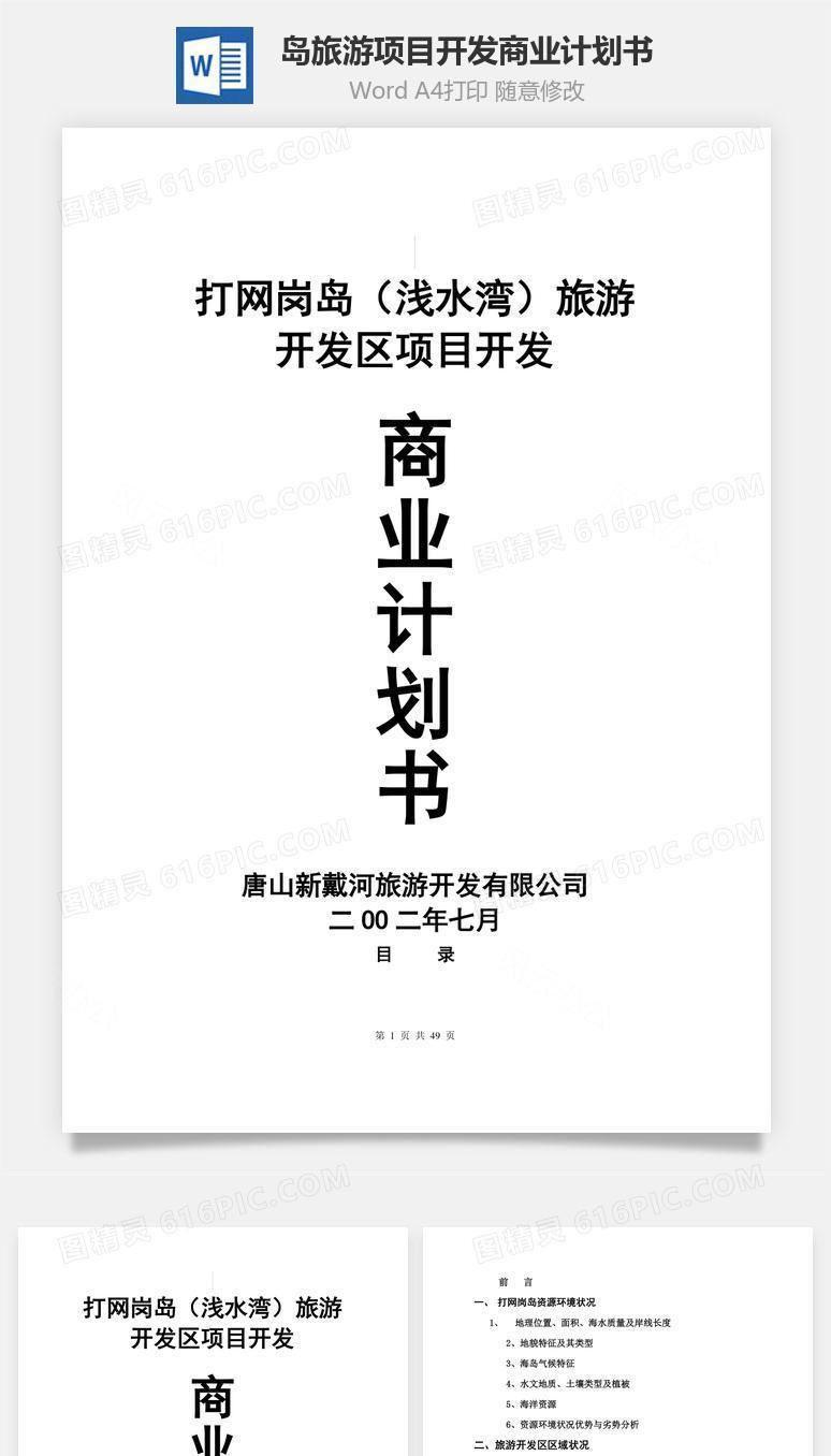 岛旅游项目开发商业计划书word文档