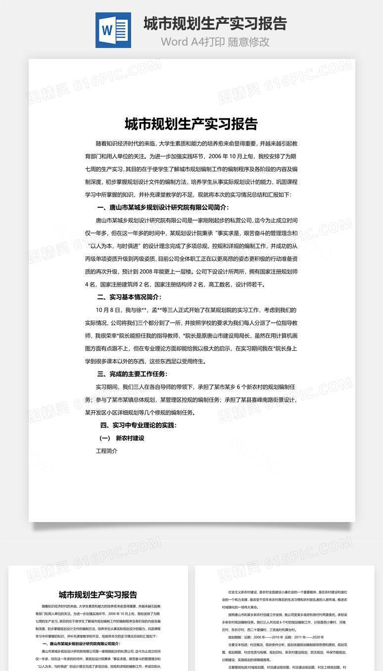 城市规划生产实习报告word文档