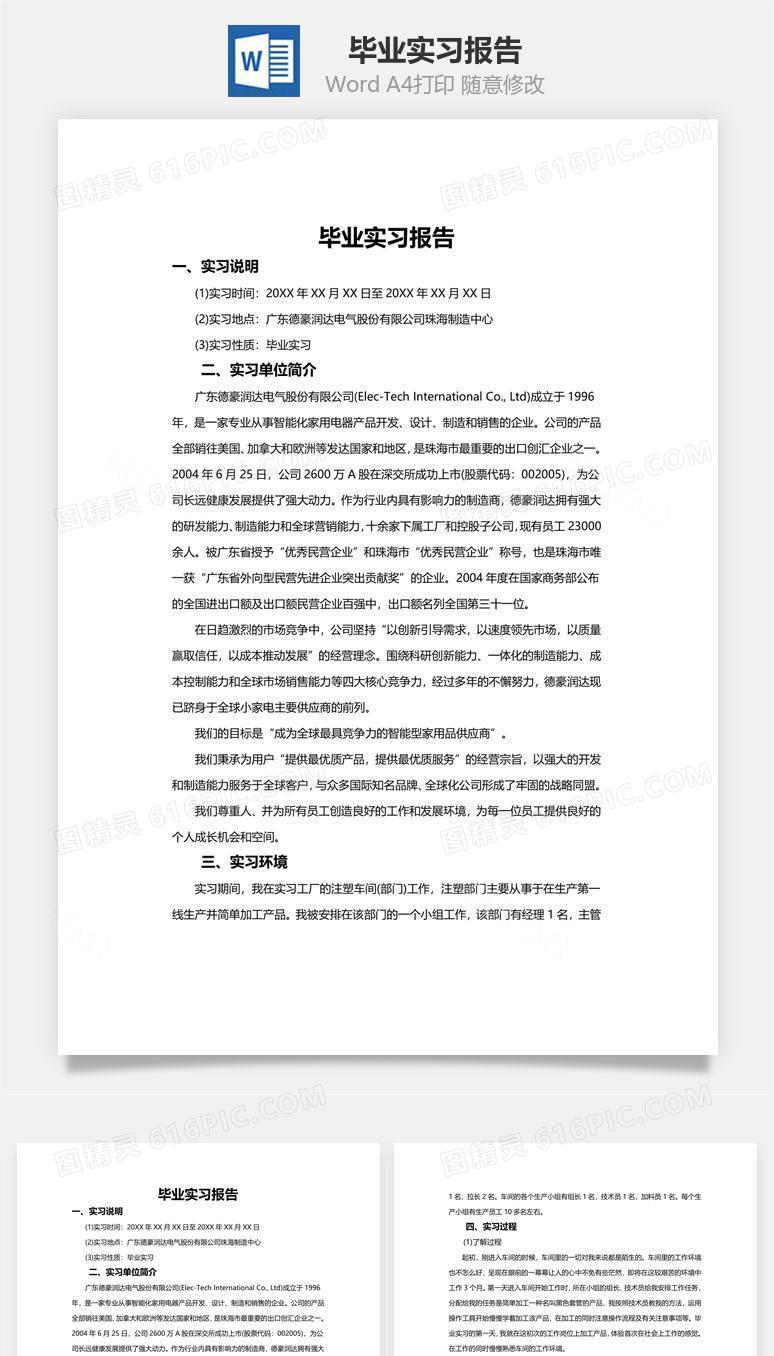 毕业实习报告word文档