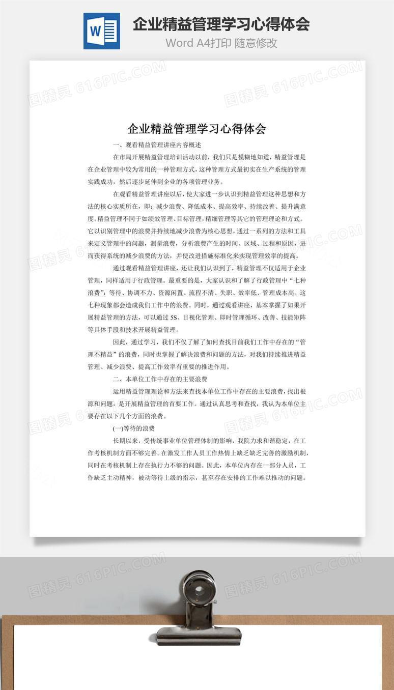 企业精益管理学习心得体会word文档