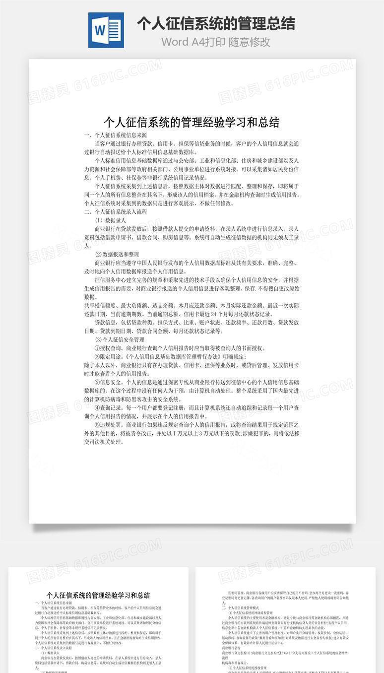 个人征信系统的管理经验总结word文档