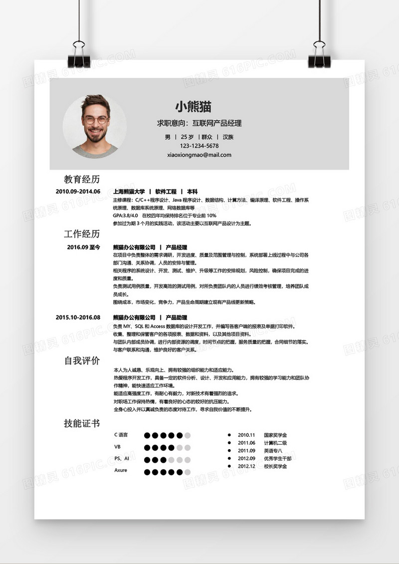 产品经理经典风格简历模板