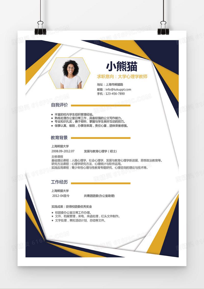 炫彩大学心理学教师求职简历word简历模板
