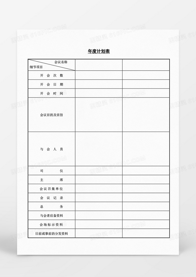 年度会议计划统计表Word模板