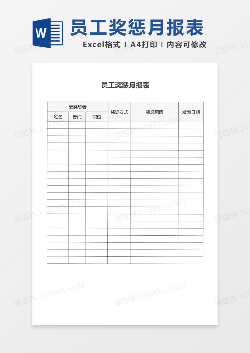 员工详细奖惩月报表