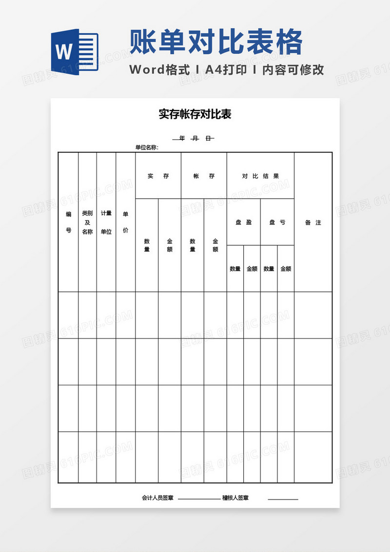 实存帐存对比表word模板