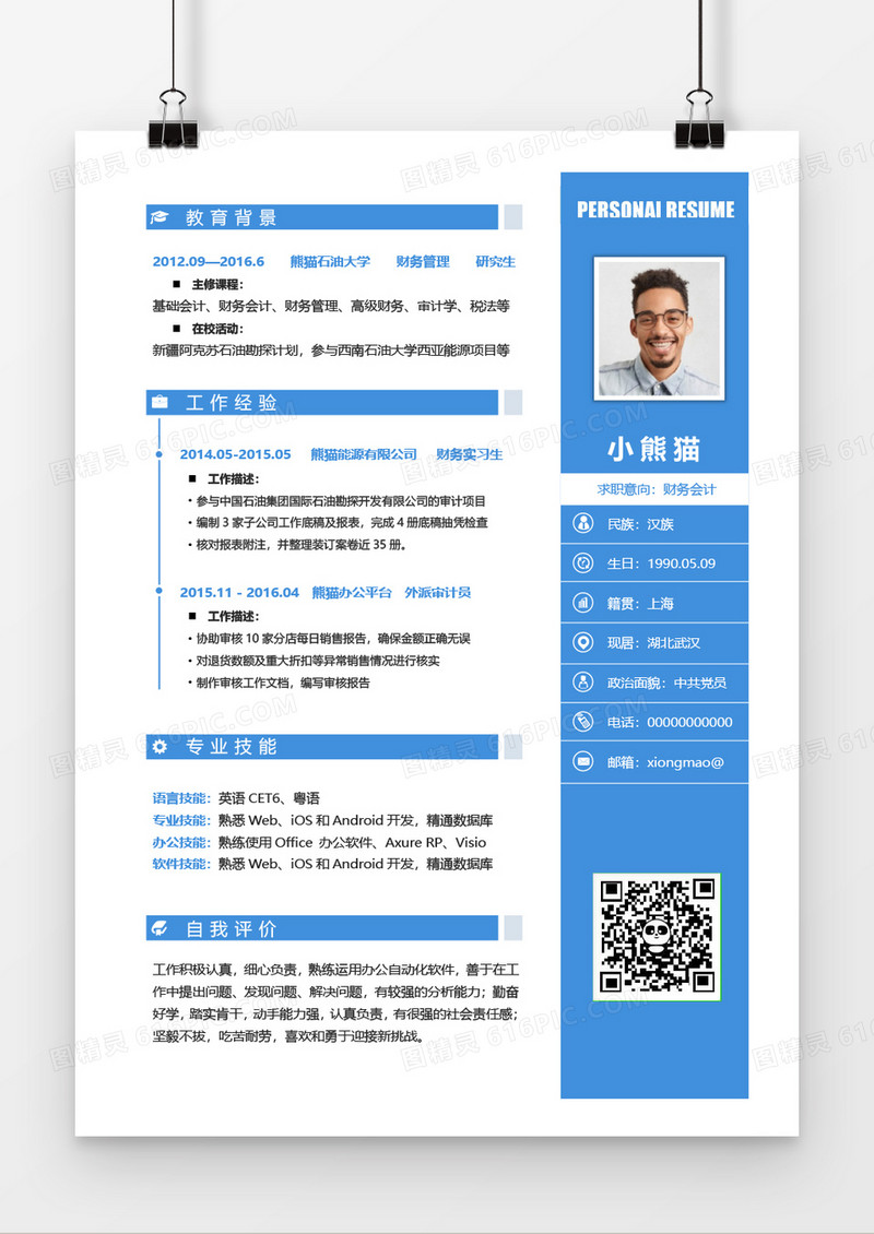蓝色经典简约财务会计简历word模板