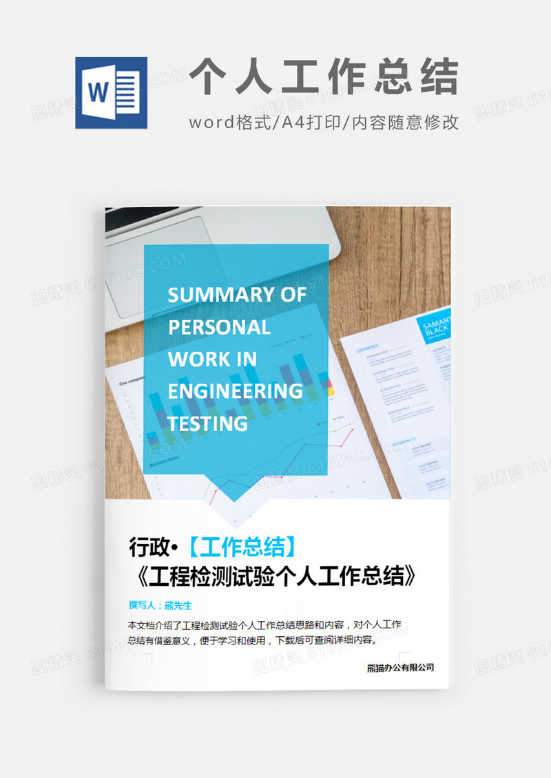 工程检测试验个人工作总结简约word模板