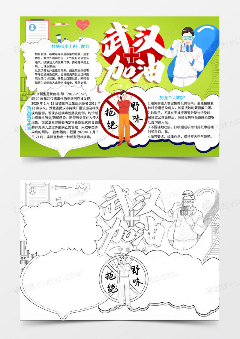 简约绿色武汉加油小报Word模板