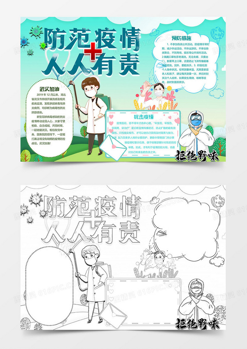 人人有责新型冠状病毒肺炎小报word模板