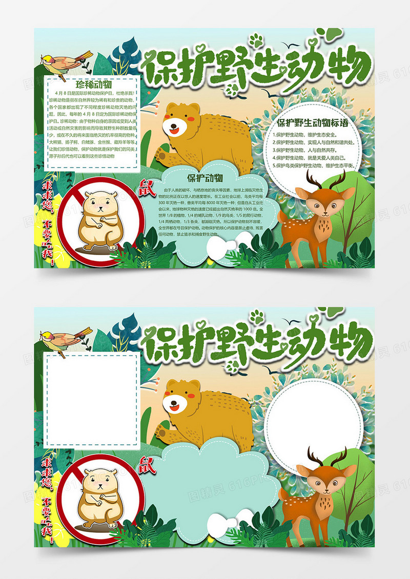 珍惜动物保护野生动物小报word模板