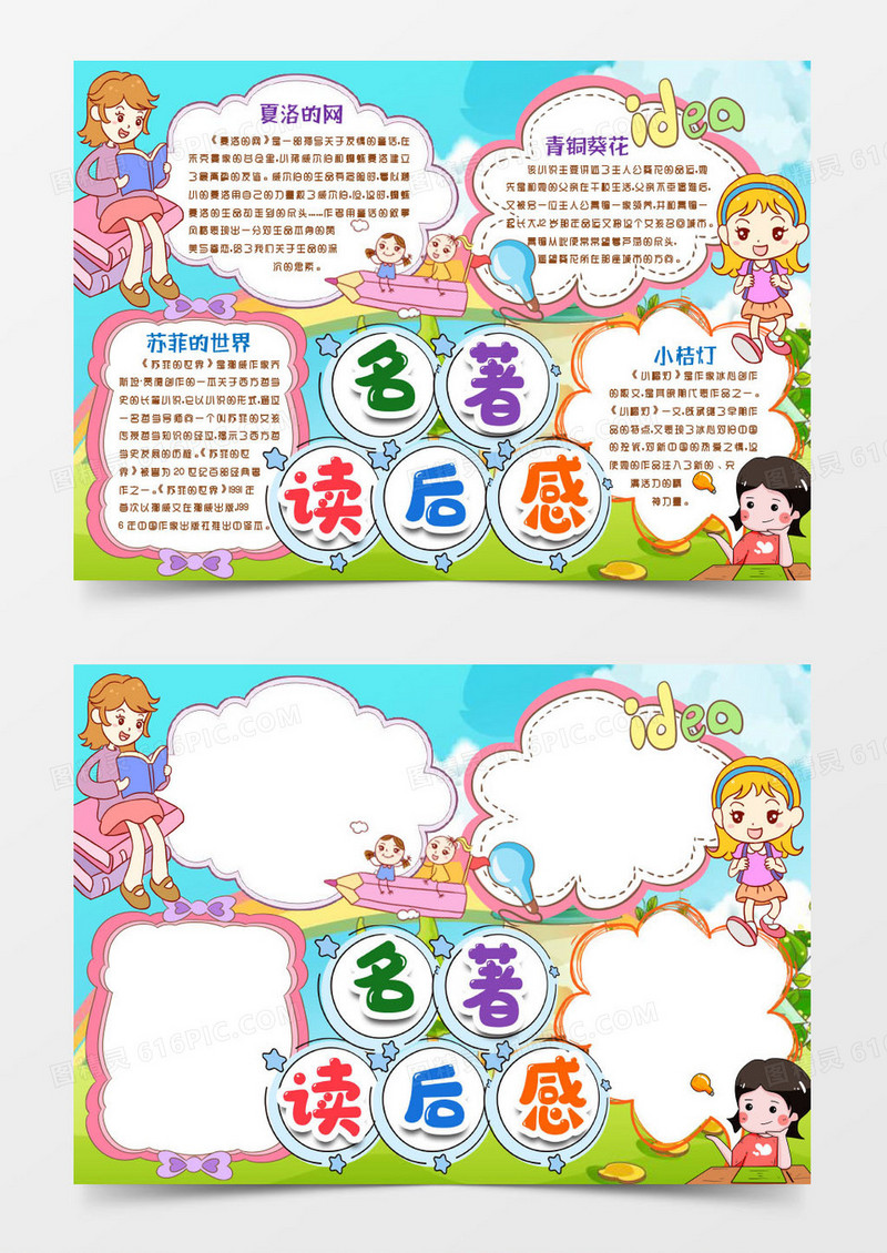 名著阅读读书读后感小报手抄报word模版