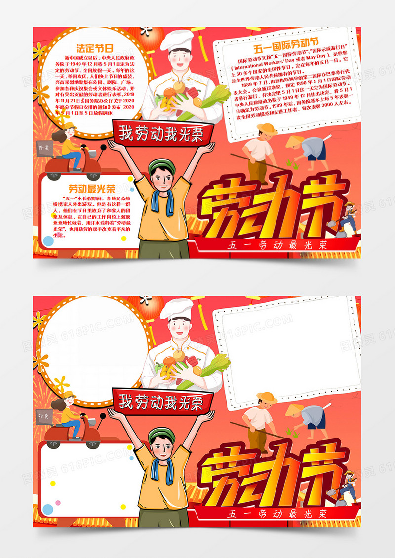 劳动节卡通简约勤劳的厨师word手抄报