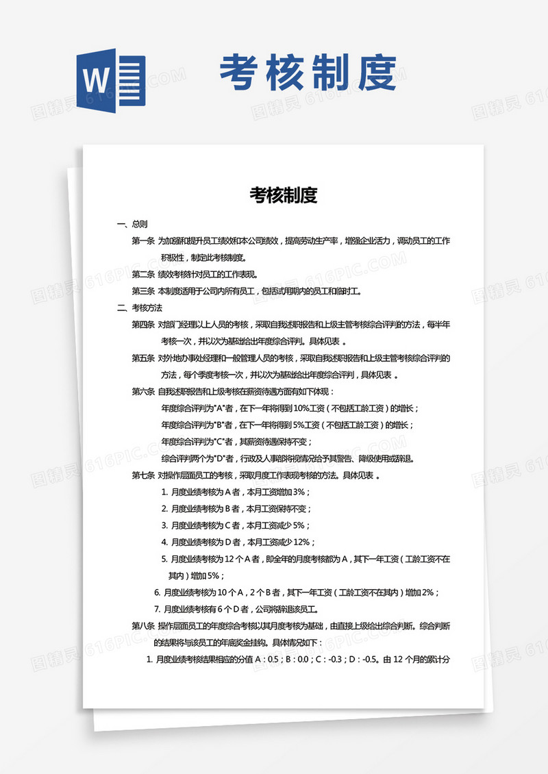 公司人员绩效考核制度word模板