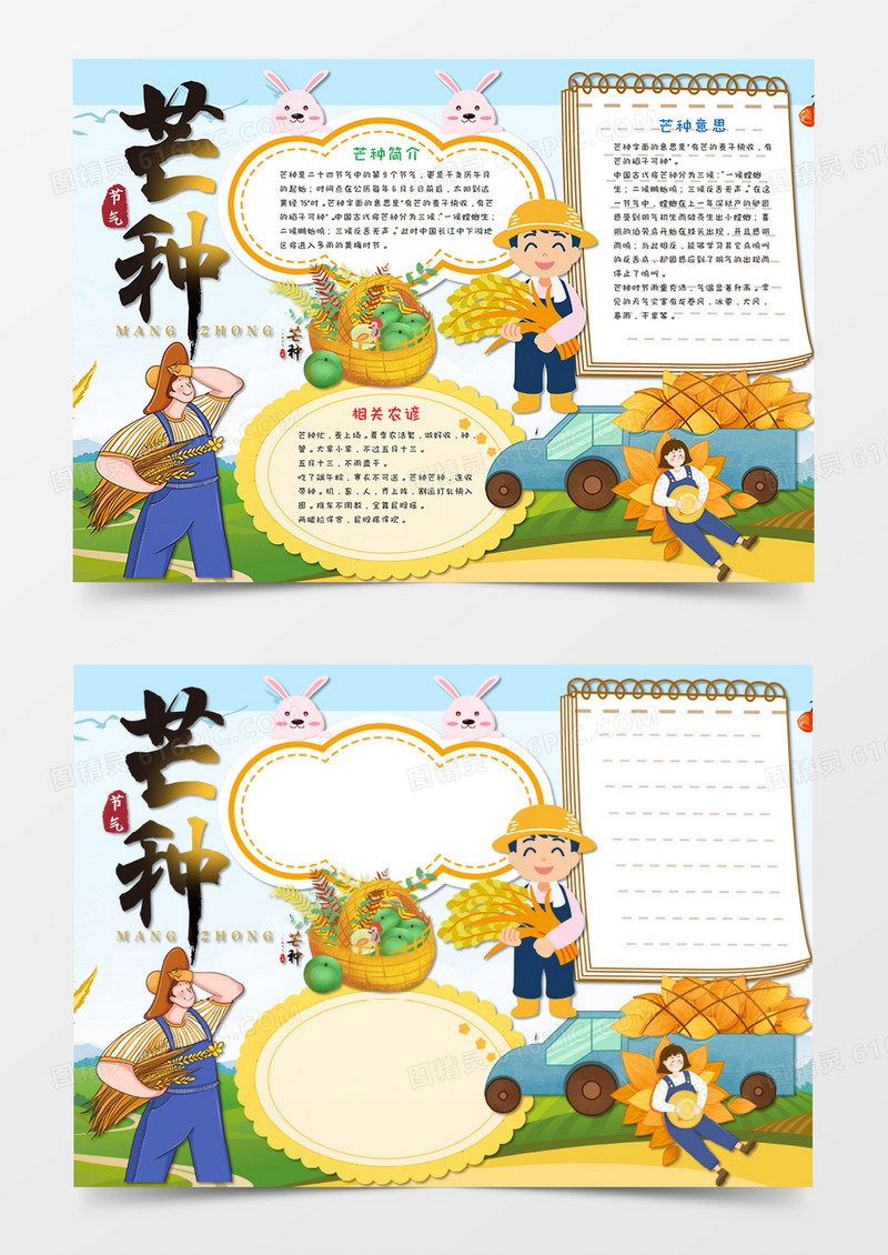 卡通 芒种传统节气 手抄报word模板  