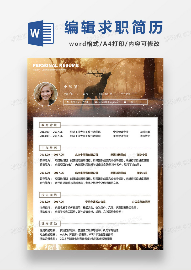 蓝色经典商务风格新媒体运营策划总监求职简历word简历模板