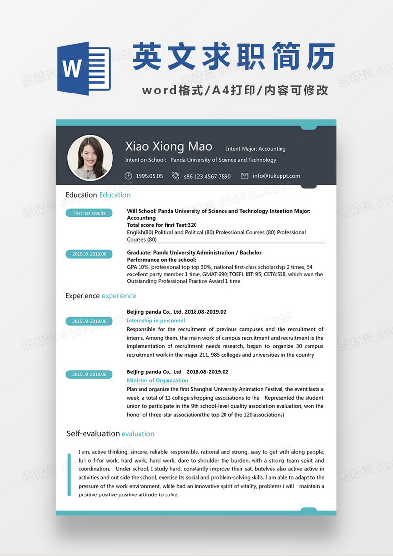 极简风会计英文求职简历个人简历简历word简历