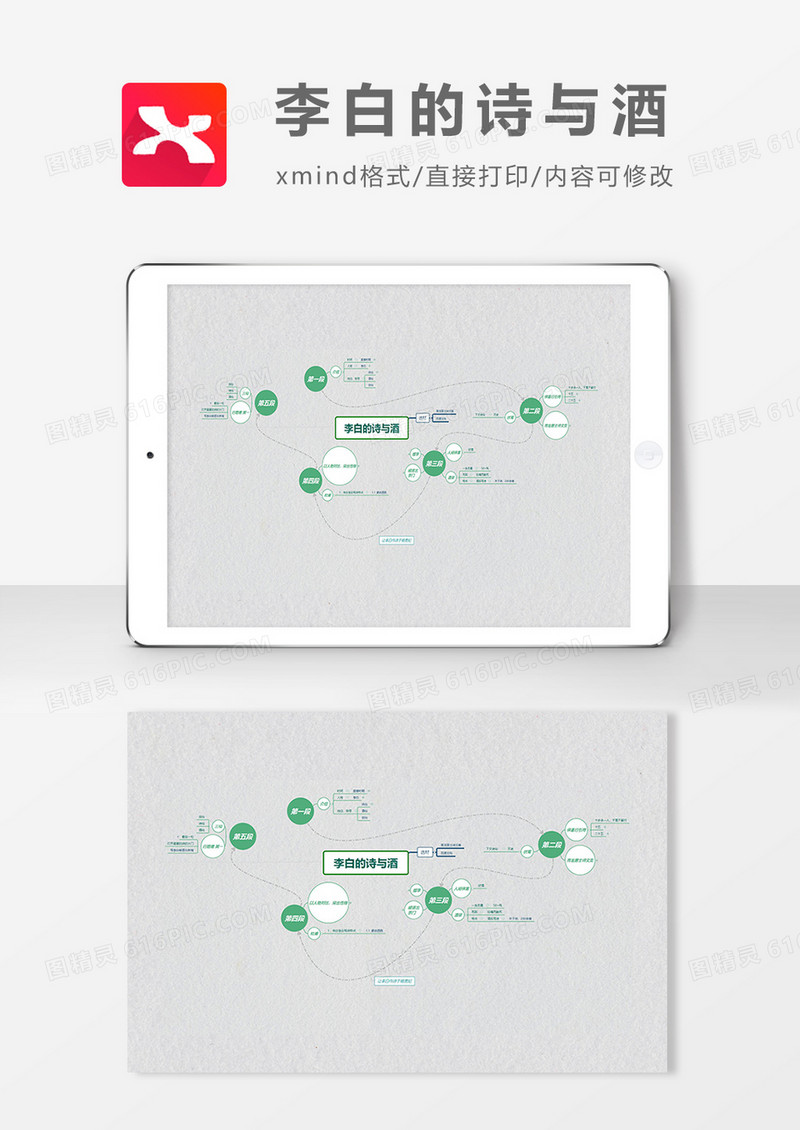 思维导图李白的诗与酒XMind模板