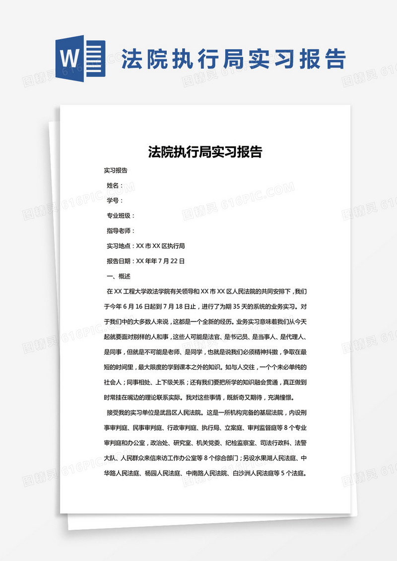 简约法院执行局实习报告Word模版