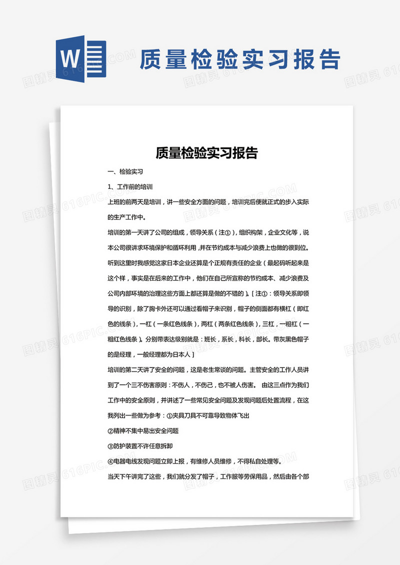 简约质量检验实习报告word模版