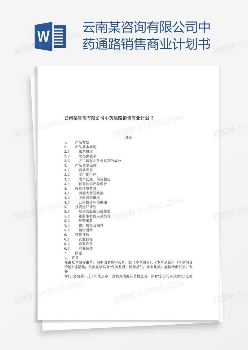 云南某咨询有限公司中药通路销售商业计划书