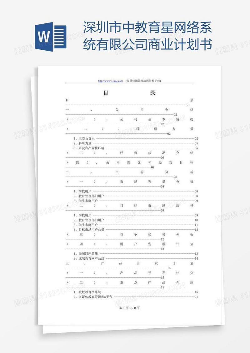 深圳市中教育星网络系统有限公司商业计划书
