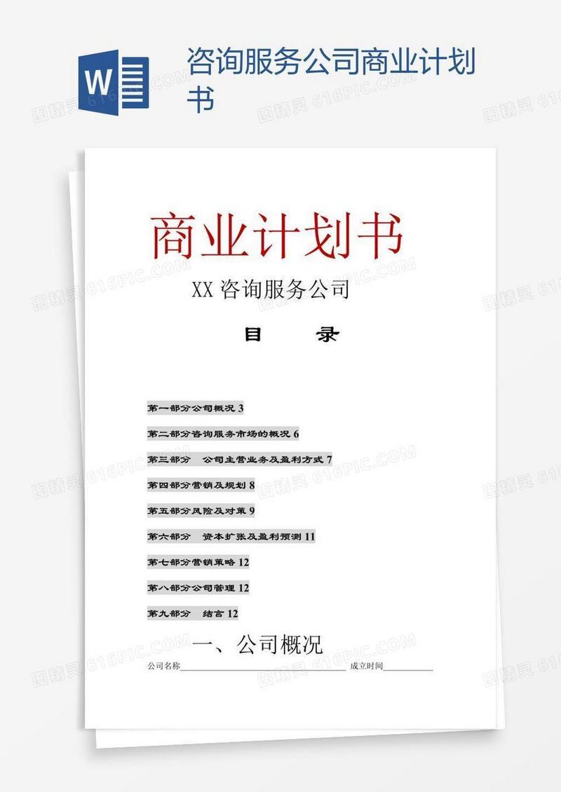 咨询服务公司商业计划书