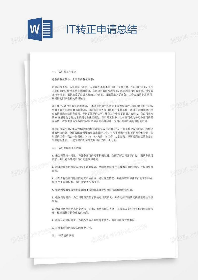 IT转正申请总结