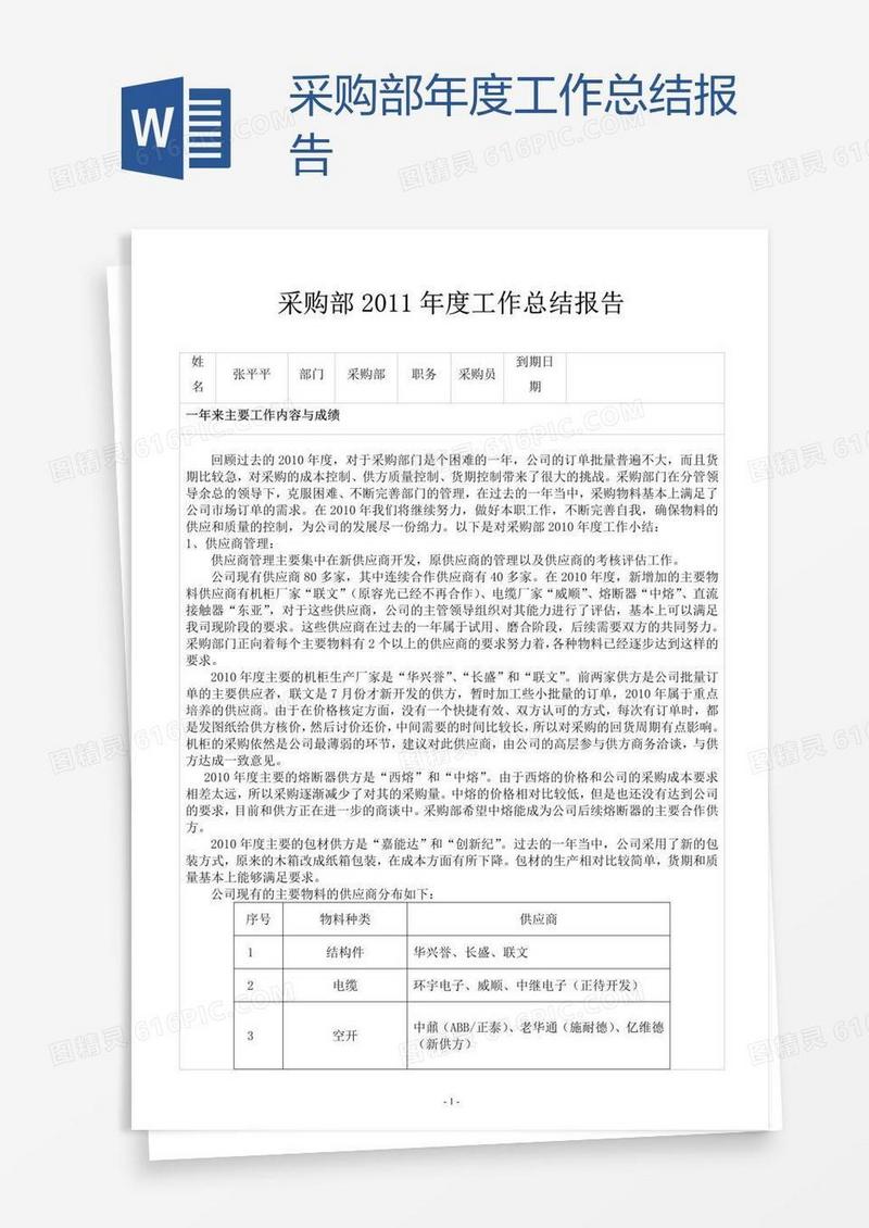 采购部年度工作总结报告