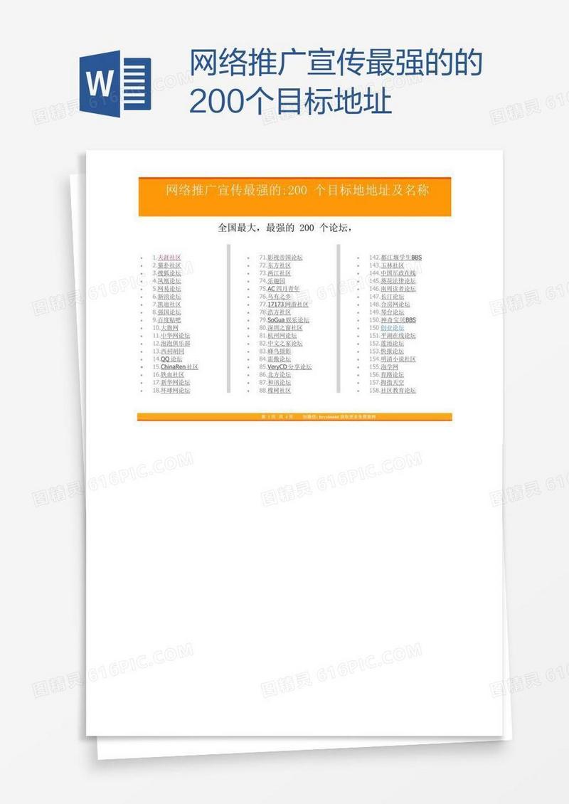 网络推广宣传最强的的200个目标地址