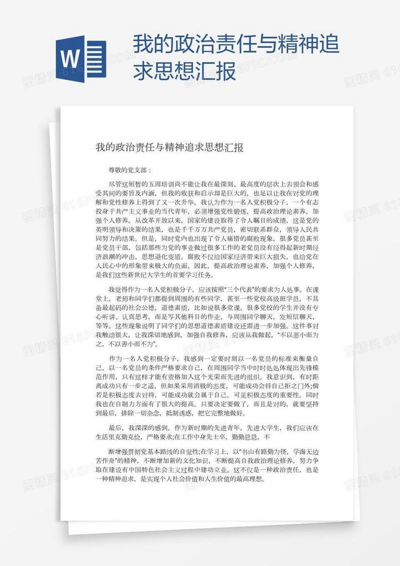 我的政治责任与精神追求思想汇报