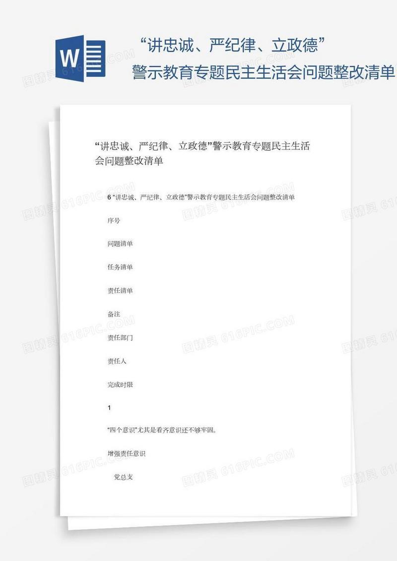 “讲忠诚、严纪律、立政德”警示教育专题民主生活会问题整改清单