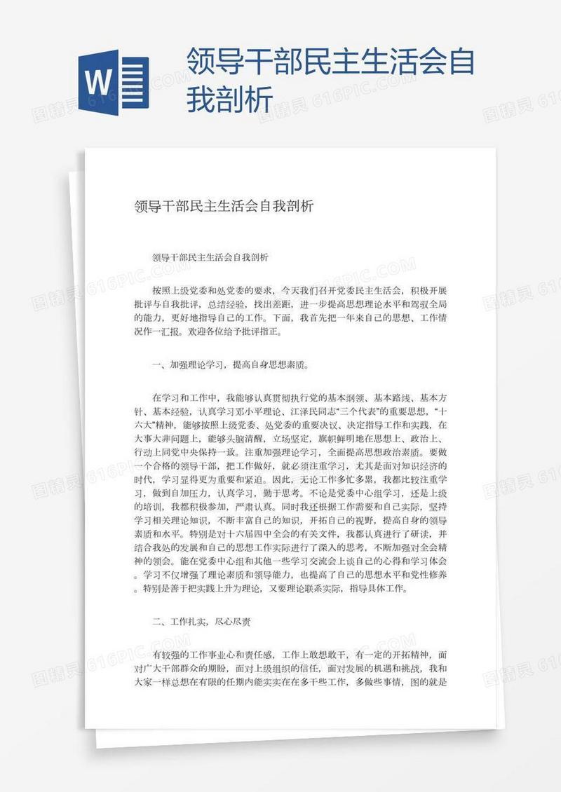 领导干部民主生活会自我剖析