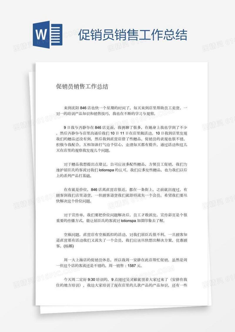 促销员销售工作总结