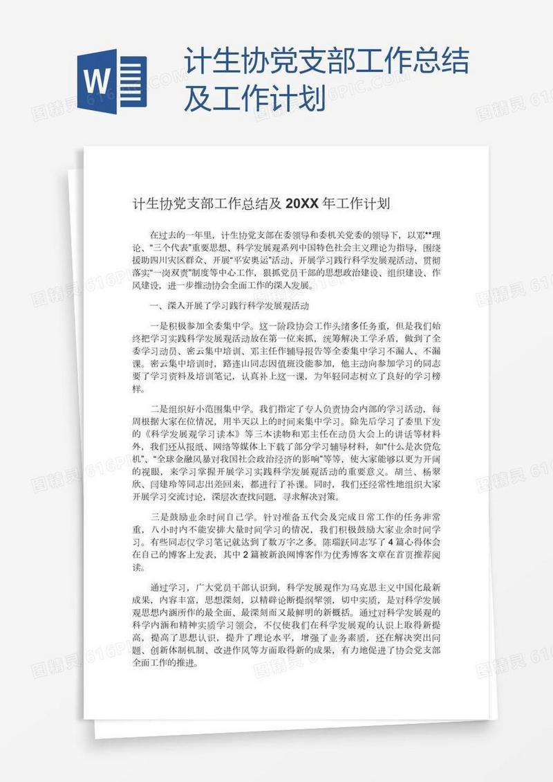 计生协党支部工作总结及工作计划