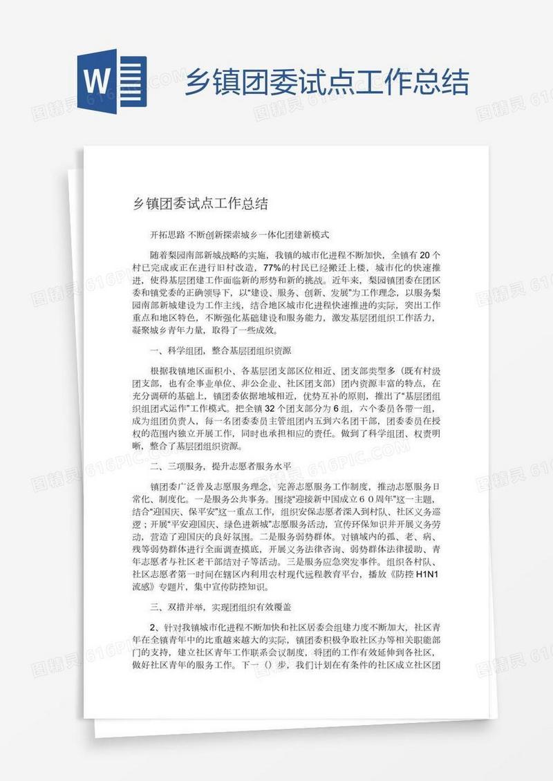 乡镇团委试点工作总结