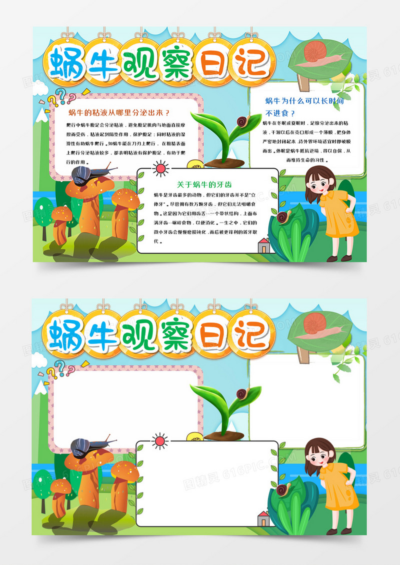 蜗牛观察日记手抄报word模板