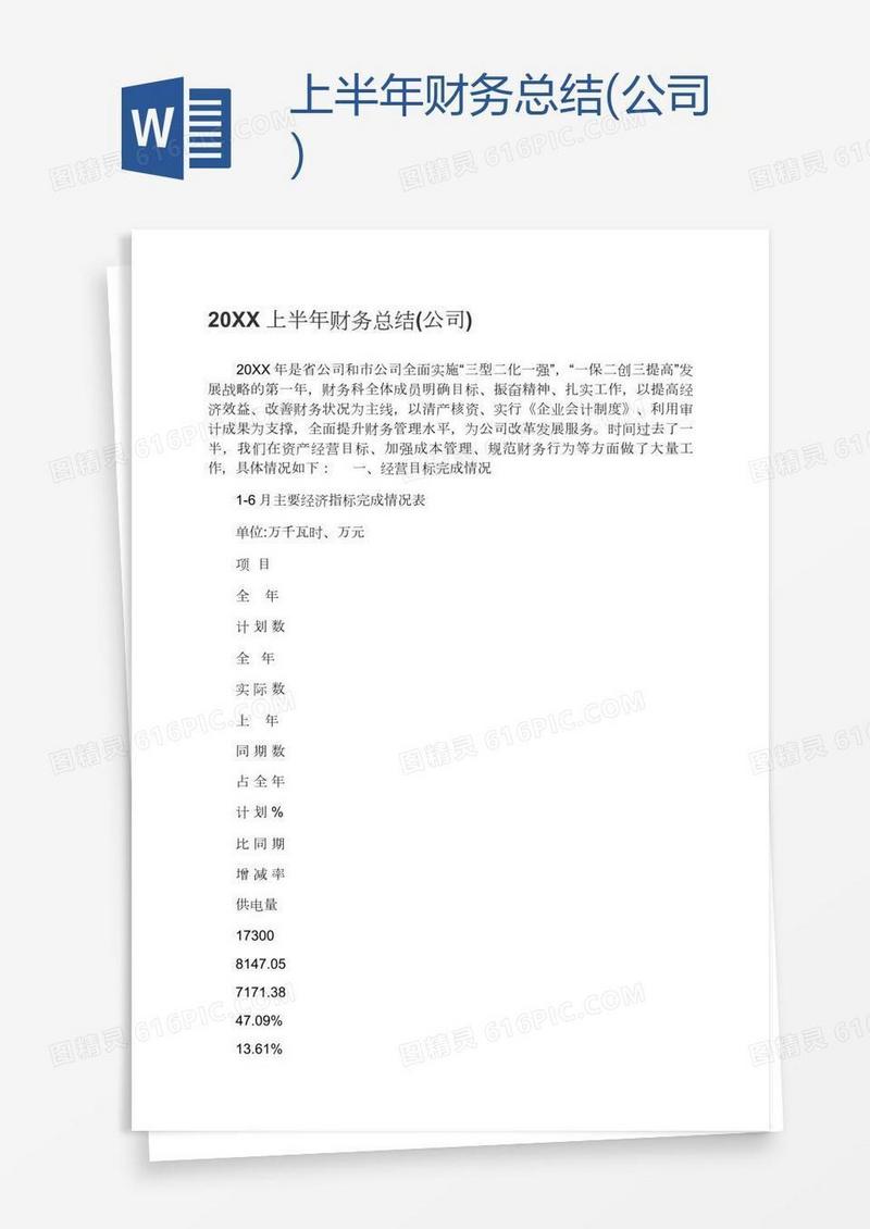 上半年财务总结(公司)