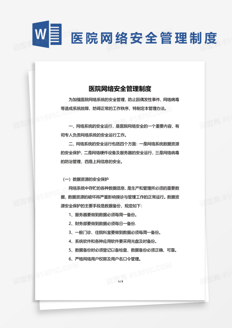 医院网络安全管理制度word模板